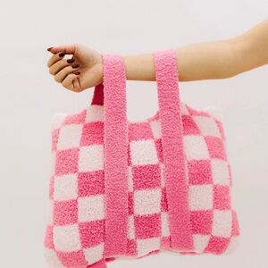 Pink checkers Quillow StayKation